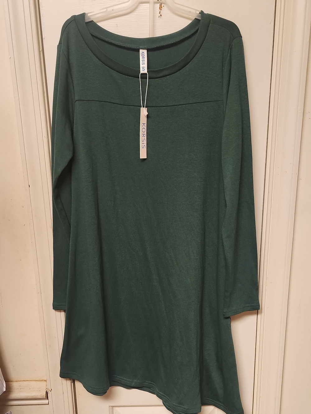 Forest Green Long-Sleeve Women's Asymmetrical Dress